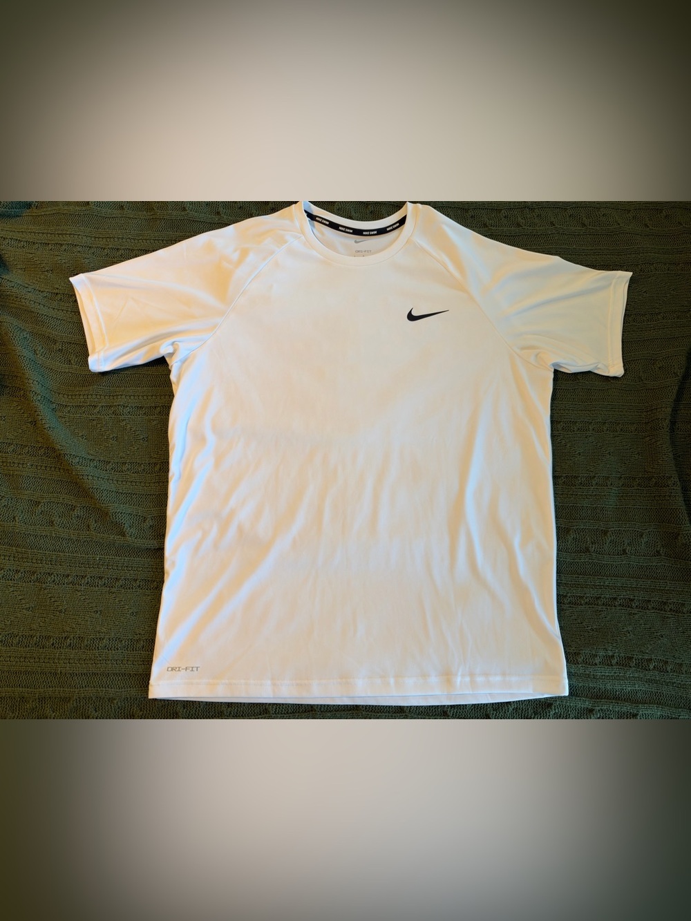 Nike Swim Dri-FIT Mens White Short Sleeve Crew Neck Polyester Logo Size L